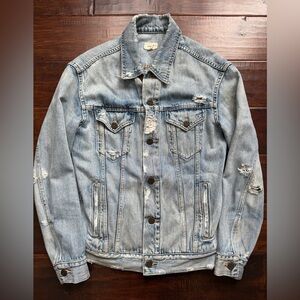 ABLE The Merly Distressed Denim Jacket Washable Blue Size Small